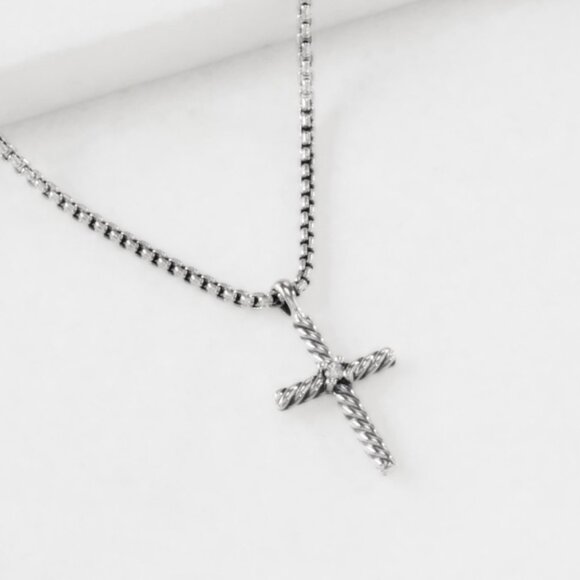 Classic Cable Cross Necklace with Center Diamond 16inch - Picture 2 of 10